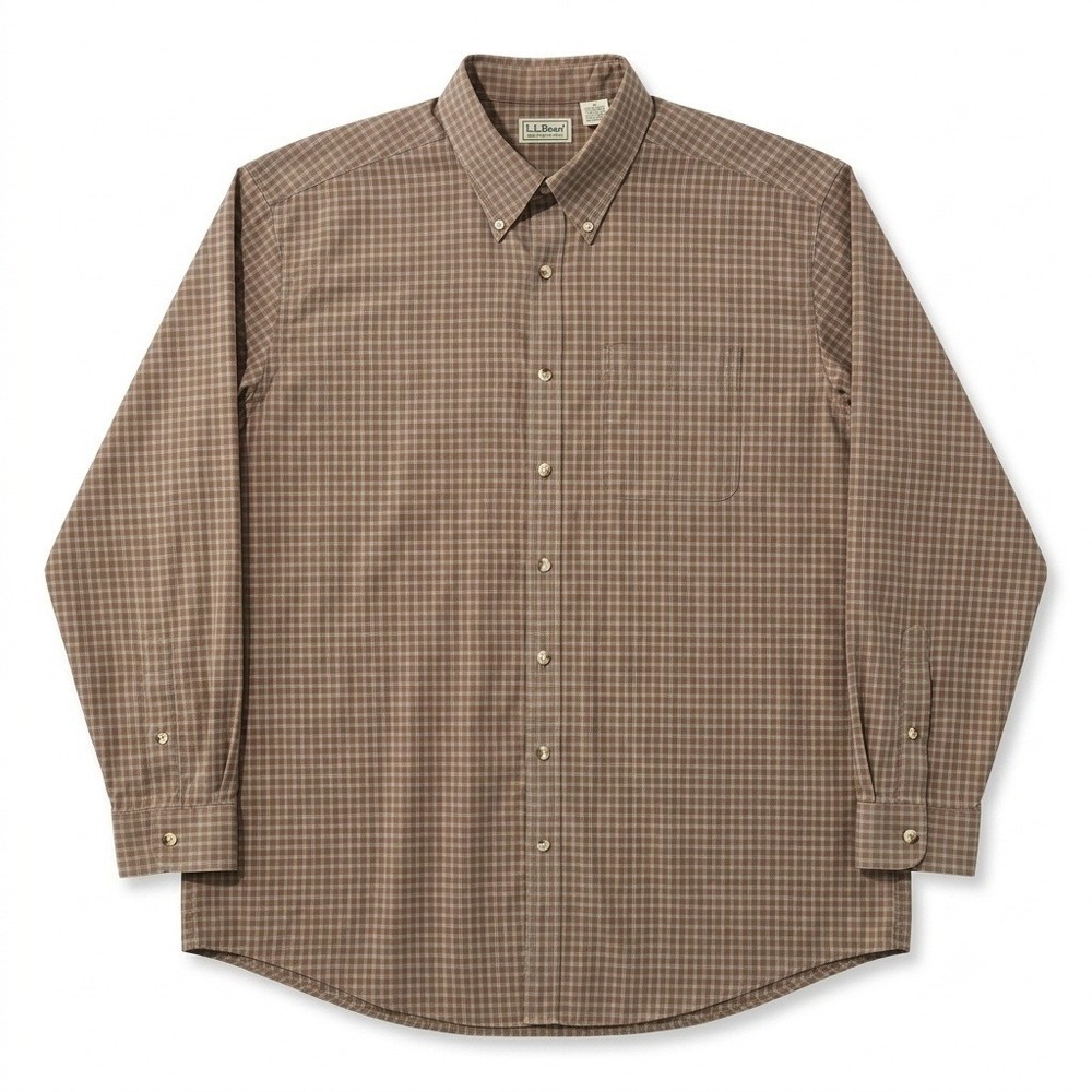 LL Bean Mens XL Reg Shirt Brown Plaid Long Sleeve Button Down 100% Cotton 90s
